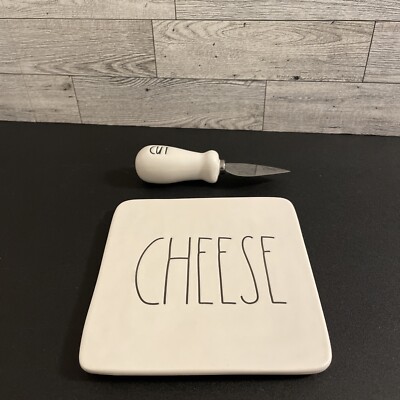 Rae Dunn - 5.5'' ''Cheese'' Plate with ''Cut'' Knife - Artisan Collection By Magenta