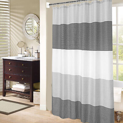White Striped Bathroom Curtain Set, Black And Gray Shower Curtain Sets