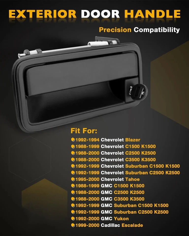 Manija de puerta exterior de metal con cilindro de bloqueo y llaves para Chevy GMC C1500 1988-2000 Foto 2 de 4