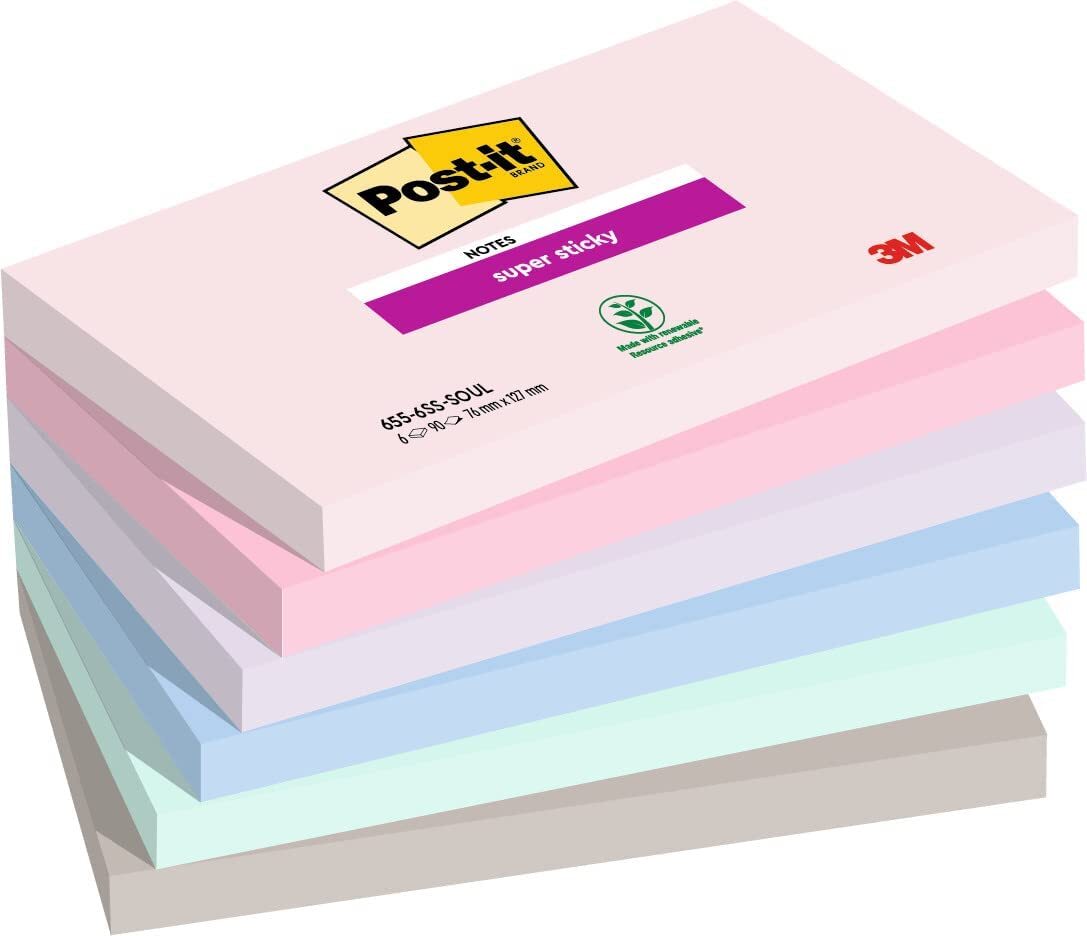 Post-it Super Sticky Notes Soulful Color Collection, Pack of 6 Pads, 90 Sheets p