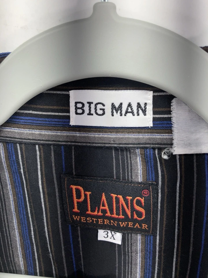 Ely Plains Big Man Pearl Snap Shirt Men Size Big 3X Black Stripe Long Sleeve - Image 4 of 4