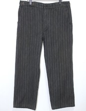 French 40s Grey Striped Work Woven Cotton Pants LE POPULAIRE W38 Made in France