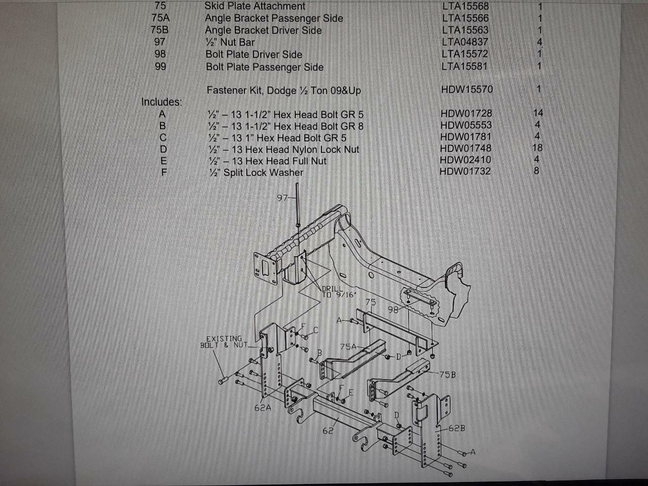 Boss LTA15560 Snow Plow mount Bolt Kit 0912 Dodge Ram 1500 HTX/Sport