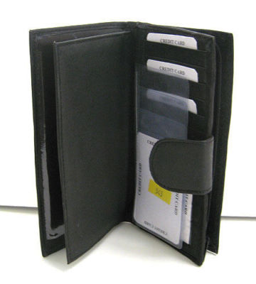 Black Genuine Leather Women Checkbook Cover Wallet Card ID Zip