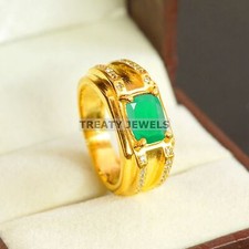Emerald Oval Cut With 14K Solid Yellow Gold Ring For Men's B7