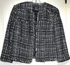 Nine West Women’s Black White Tweed fringe jacket Open Front Size 6