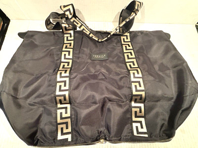 Travel Weekender Bag Black Gold Fold Zip Up Carry  NVERSACE PARFUMS Tote New