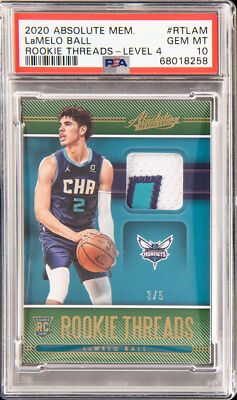 2020 ABSOLUTE MEMORABILIA ROOKIE THREADS LEVEL 4 #RTLAM LAMELO BALL 3/5 PSA 10