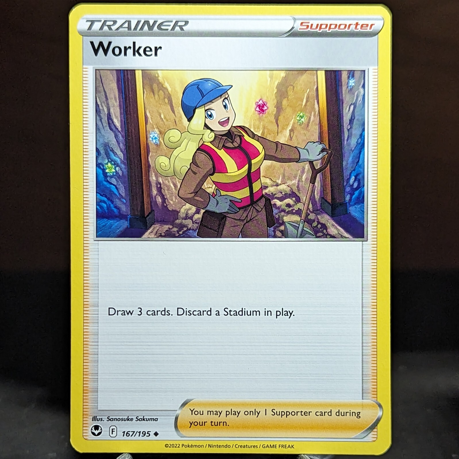 Worker 167/195 NM Silver Tempest SWSH Pokemon TCG Card miner gemstones supporter