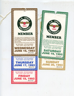 RARE SET OF ''1993 U. S. OPEN'' TICKETS (ALL 5 MATCHING NUMBER, LEE JANZEN WINNER)
