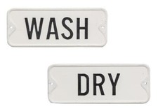 Set of 2 - Primitive Metal "WASH" and "DRY" Laundry Signs 9" W x 3.5" H