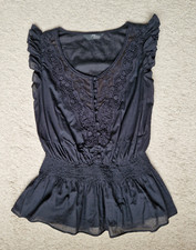 Jane Norman Black Light See-through Summer Top Size 10 (UK Size 8)
