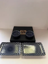 4 Japanese Porcelain Soy Sauce Bowls and Sushi Plates Gift Set Made in Japan