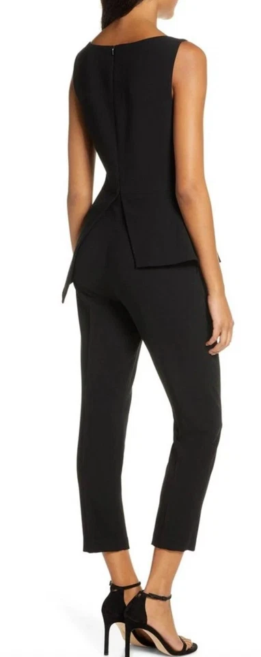 NEGRO HALO Kasia Peplum Plisado Tejido Cónico Pantalón Corto Mono Vestido 4 EE. UU. = S Foto 2 de 3