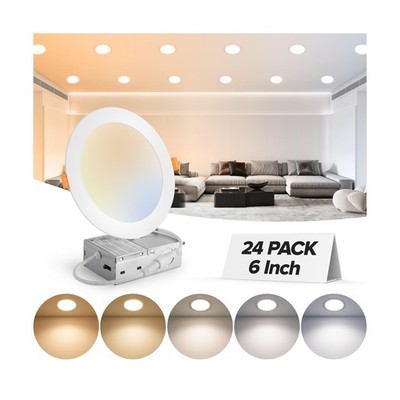 MAILCOS 24 Pack 6 Inch 5CCT Ultra-Thin LED Recessed Ceiling Light with Juncti...