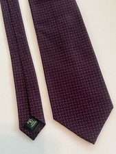 Lauren Ralph Lauren Navy Blue Red Geometric Jacquard Silk Tie Hand Finished USA