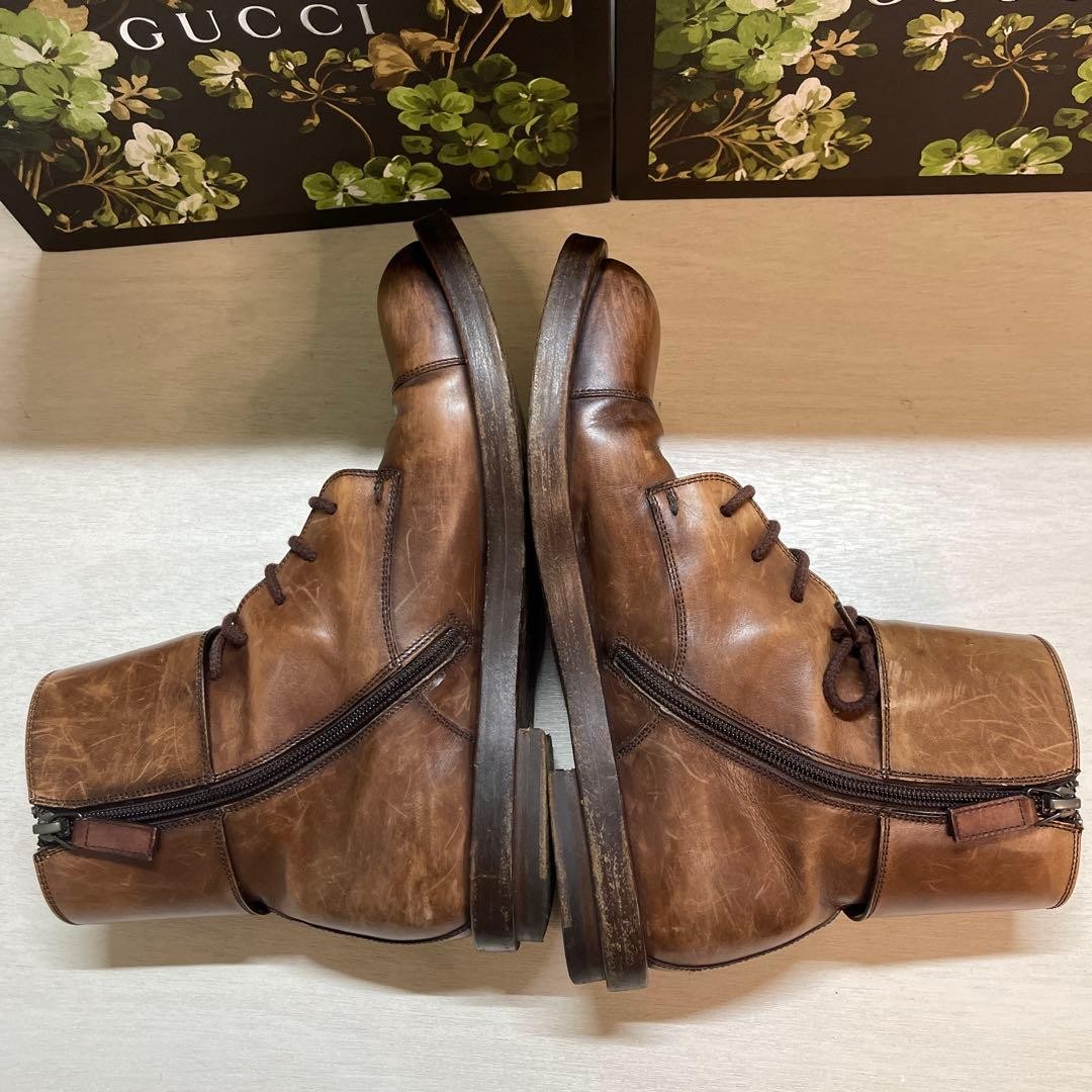 Gucci Lace Up Boots Brown Leather With Zipper Size 7.5 US About8 For Men thumbnail 7