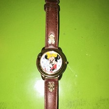 Lorus Disney Mickey Mouse Gold Tone Case Brown Leather Strap Wristwatch