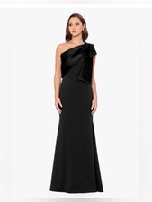 NWT Betsy Adam black Carmela maxi dress gown with satin bow size 10