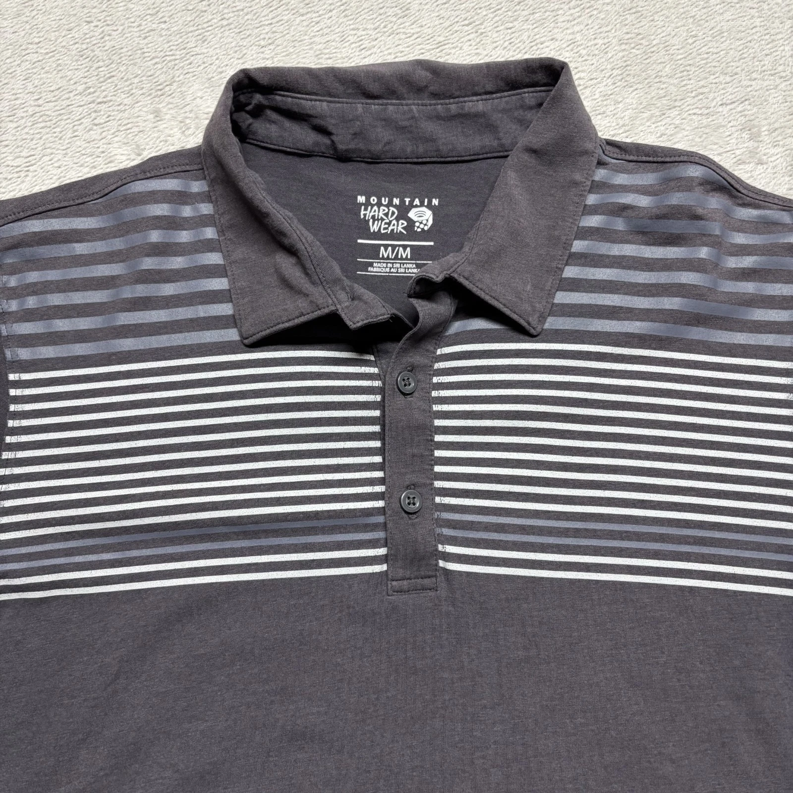 Mountain Hardwear Gray Striped Short Sleeve Polo Shirt Men's M