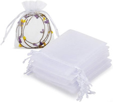 100Pcs White Organza Jewelry Bags Drawstring 3 X 4 Inch, Little Mesh Gift Pouche