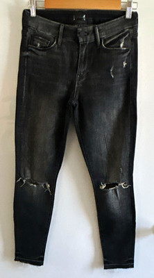 MOTHER Women s Black Ankle Jeans Distressed Undone Hem 5-Pocket Denim
