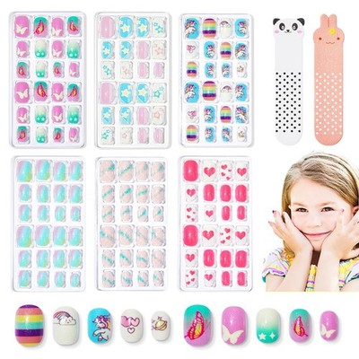 Modelones Press on Nails for Kids 144Pcs 6 Pack Children A1-Glitter Stars 