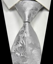 New Skinny Floral Silver Light Gray Woven 100 Silk Fashion Men's Tie Necktie