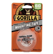 1 Roll Gorilla Tough Clear Double Sided Mounting Tape 60" Indoor Outdoor  020  