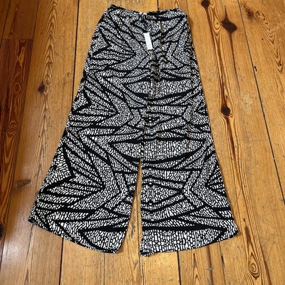 Three Eighty-Two Wide Leg, Lined Pants. Small. NWT! Black White Patten, Pockets