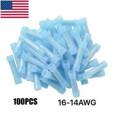 100pcs Blue Gauge 16-14 AWG Wire Nylon Butt Connectors Crimp Terminals Alarm US