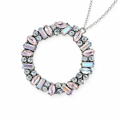 Pink & AB Acrylic Rhinestone Statement Necklace Silver Tone   Missing Stone