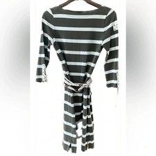 Ralph Lauren Striped Cotton Midi Dress with Belt Side Pockets 3/4 Sleeves XS EUC