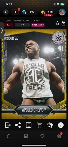 Topps Slam WWE *Digital* 2016 Base Tier 8 Gold Rush Variant - Apollo Crews 50cc