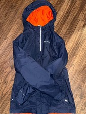 Kids Rain Jacket Waterproof Hooded Columbia Omni-Tech Navy Orange Lining Youth L