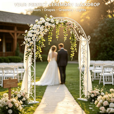 White Metal Wedding Arch Stand 94.4" Floral Backdrop Garden Arbor Ceremony USA