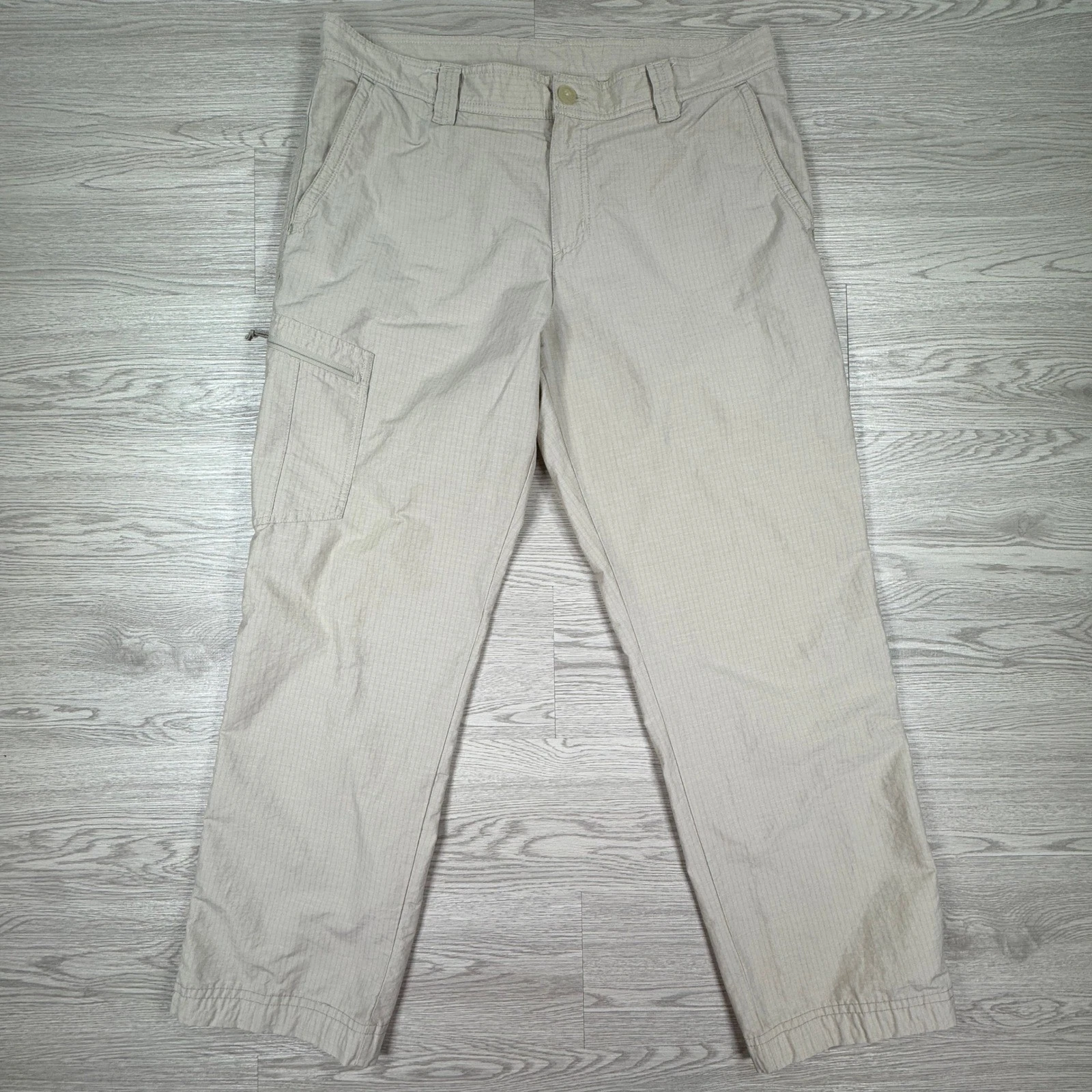 Columbia Mens Cargo Pants Hiking Outdoor Ripstop Beige 36x30 Utility Pocket
