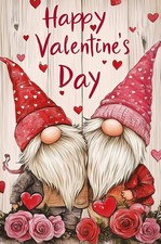 Happy Valentine's Day Love Gnome Rose Flower Decoration Garden Flag