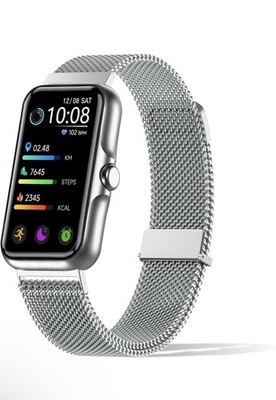 Silver Stainless Steel Smart Watch 1.47'' Heart Rate Sleep Fitness Tracker