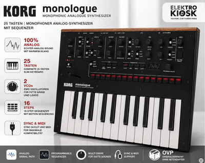Korg Monologue Synthesizer Analog 25 Tasten Monophoner Sequenzer Black   OVP