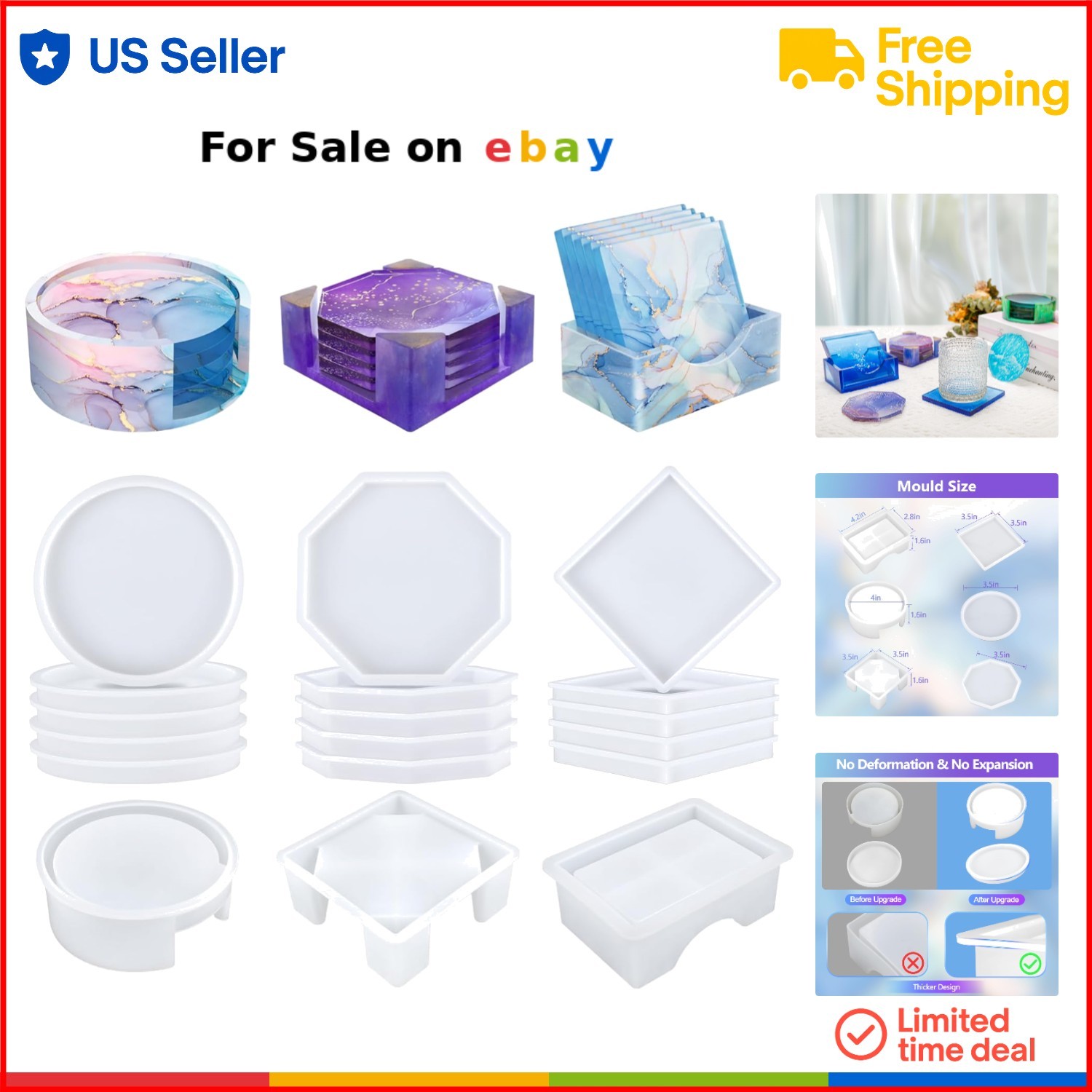 Silicone Resin Coaster Molds 18 Pcs Upgrade Durable Craft Kit for DIY Art
