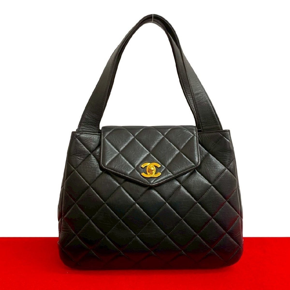 CHANEL Vintage Coco Mini Lambskin Leather Tote Bag in Black