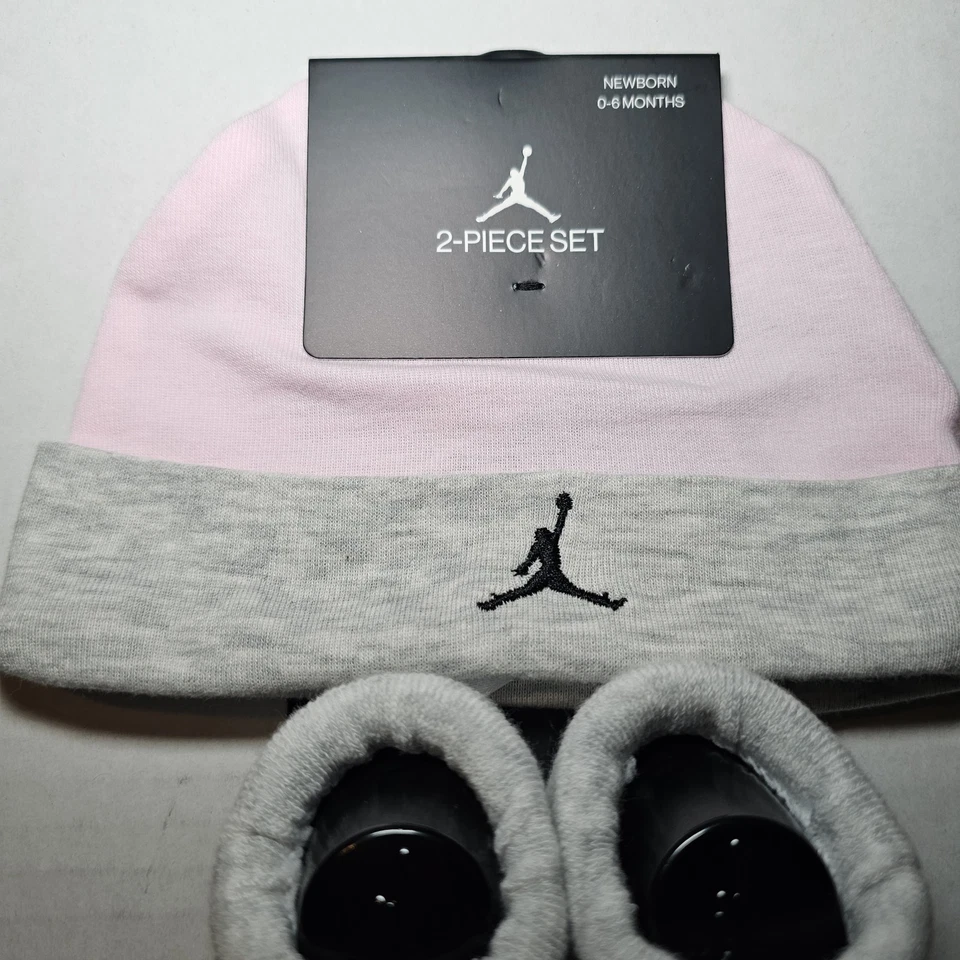 Air Jordan Jumpman 新生儿 女婴 帽子 婴儿 0-6 个月 粉色 灰色 全新 — 第 3/4 张图片
