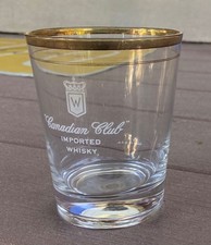 Canadian Club Imported Whiskey Rocks Glass with Gold Rim