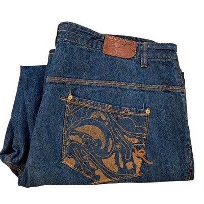 Vintage Rocawear Embroidered Baggy Jeans Y2K Streetwear Hip Hop Denim 48x47