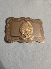 Vintage 1950s belt buckle NATIVE AMERICAN chrome INDIAN CHIEF JAPAN