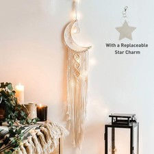 Boho Macrame Woven Wall Hanging, Crochet Crescent Moon Star Dream Catcher wit...