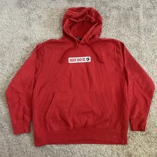 Nike Hoodie Mens XL Red Pullover Fleece JUST DO IT Big Graphic Sweatshirt Logo