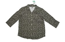 Lands End Button Up Shirt Kids Medium 10-12 Green Floral 3/4 Sleeve Tagless NWT