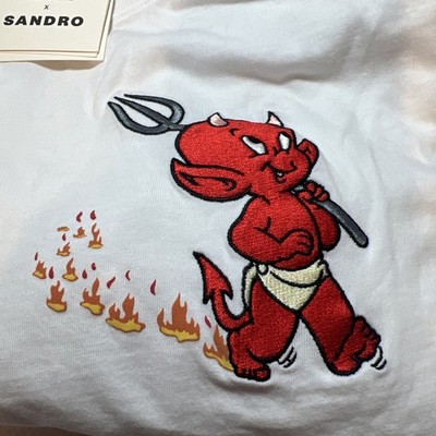 NWT Sandro X Hot Stuff Men's Tee T-Shirt White Graphic Short Sleeve XL NWT